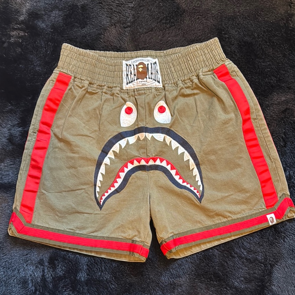 BAPE Shark Shorts - Olive and Red